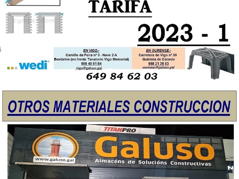 TARIFA OTROS MATERIALES CONSTRUCCION 2023-1