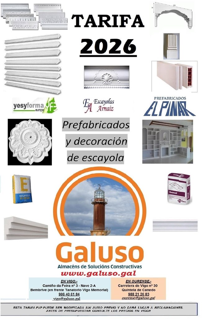 Foto 1 TARIFA PREFABRICADOS DE ESCAYOLA 2026